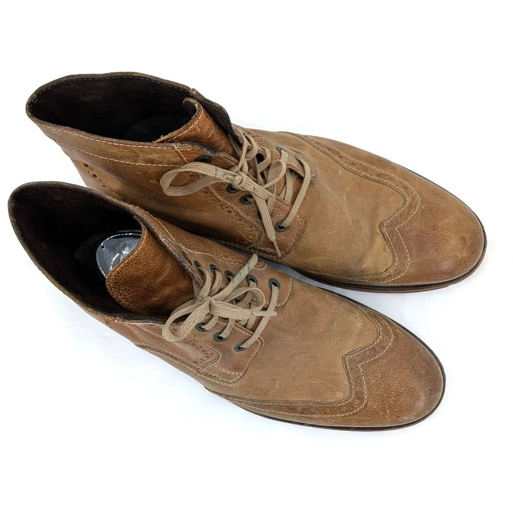 Aldo Leather Wingtip Boots‎ Brown Lace Up Distressed Size 43